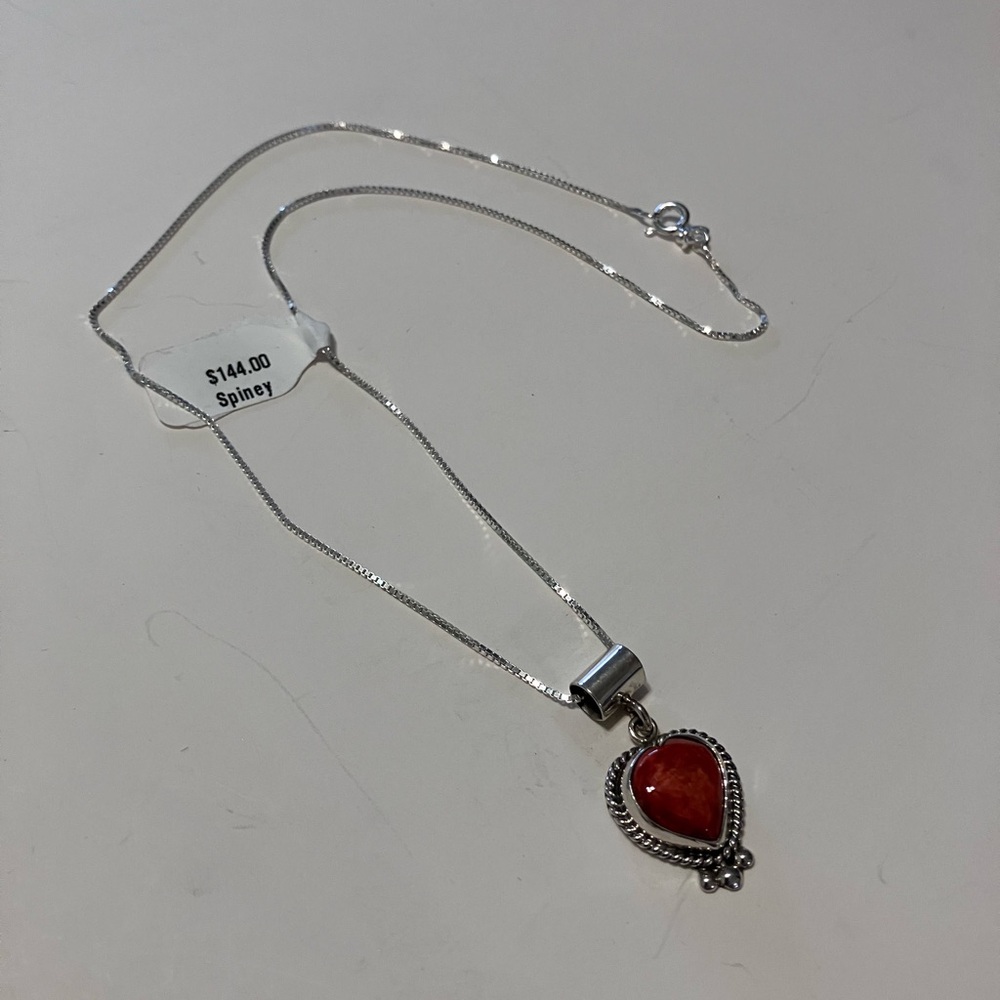 Sterling Silver Spiney Oyster Red Heart Pendant Necklace